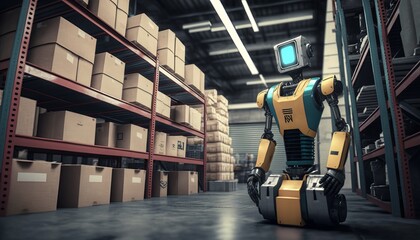 Automated Robot Working Inside Smart Warehouse Future Technology Factory