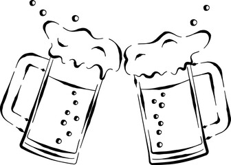 ビールジョッキで乾杯をする手描き風のベクターイラスト © ICIM