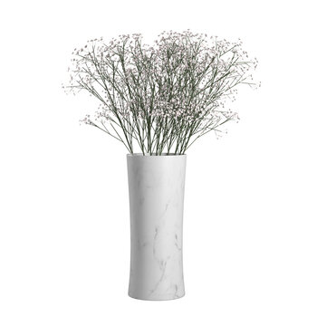 Small flowers in a white vase on transparent background PNG file
