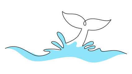Obraz premium One line drawing of whale tail isolated on white background