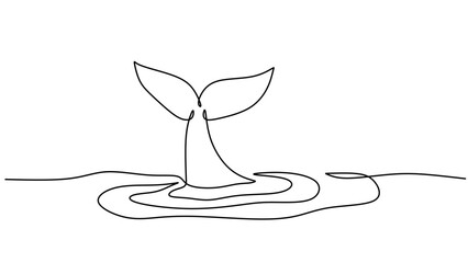 One line drawing of whale tail isolated on white background © ngupakarti