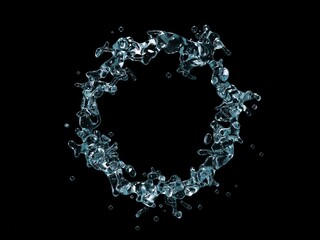 Abstract 3d fluid splash, round water flow, colored 3d render, liquid abstraction on a black background, cocktail