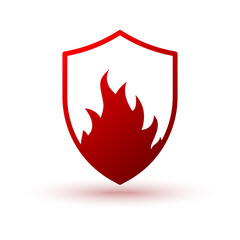 Shield with fire. Flame shield icon. Abstract logo design. Vector illustration.