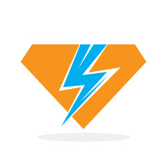Diamond icon with lightning. Abstract logo design. Electric lightning sign with diamond. Vector illustration.