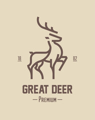 Best deer logo design, illustration and logotype. A great, elegant deer standing gracefully. Hunter logo t-shirt minimal design. Deer icon for company logo in premium quality. Printable vector design
