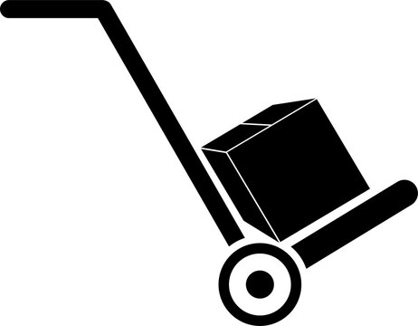 Hand trolley icon logo symbol, hand truck with box black design transparent background