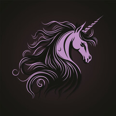 Unicorn Vector Head , Illustration of a wild unicorn isolated on dark background. For decoration, print, design, logo, sport clubs, tattoo, t-shirt design, stickers. Vector File