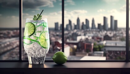 A refreshing gin and tonic with a slice of lime