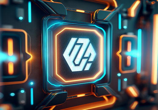 Tech Logo Mockup on Glowing Digital Panel. Generative Ai