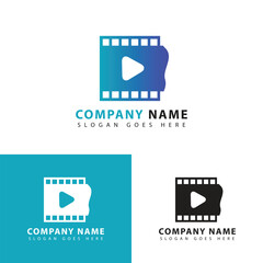 Creative film strip logo design template. Abstract gradient film strip vector. Multimedia play icon.