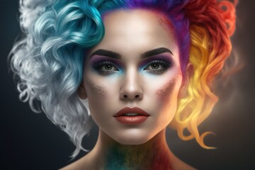 Beautiful woman with colorful hair and makeup. Beautiful face.GENERATION AL