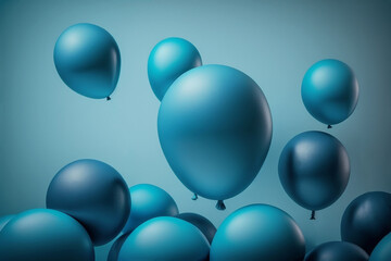Balloons on the background. Blue balloons for the holiday, postcard. Generative AI.