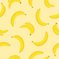 Seamless pattern of bananas in cartoon style on a yellow background