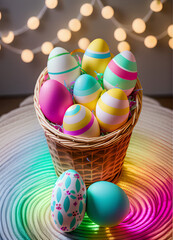 Colourfull Eastereggs in a basket / Easter Egg Eggs / Ostern / Eastern / Copy Space - blank space