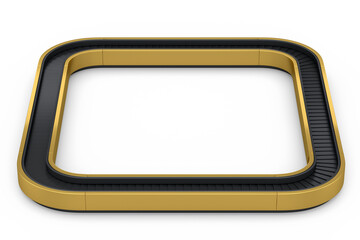 Airport luggage conveyor belt from baggage claim area on white background.