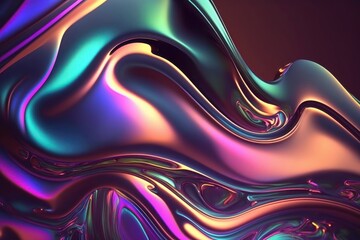 Abstract fluid iridescent holographic neon curved wave. Generation AI