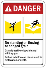 Grain silo hazard sign and labels no standing on flowing or bridged grain © middlenoodle