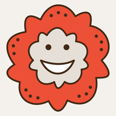 Smiling flower, abstract personage, mascot design, funny face, cute icon