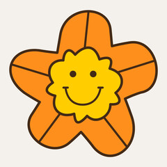 Smiling flower, abstract personage, mascot design, funny face, cute icon