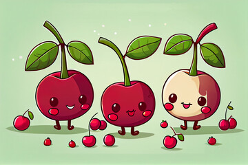 Red cherries in cute chibi cartoon style.