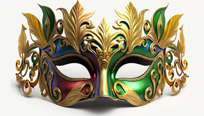 Illustration of a green and brown Mardi Gras Mask with gold
