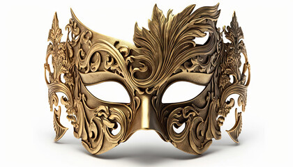 Ornate Illustration of a Mardi Gras Mask with gold and bronze