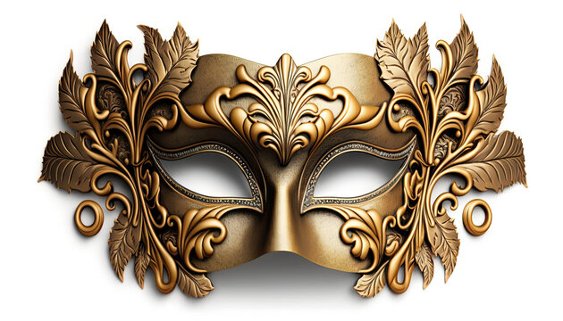 Elaborate Illustration of a Mardi Gras Mask with gold and bronze