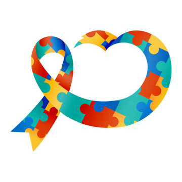 Concept of Autism. Ribbon with the puzzle.