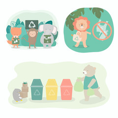 Wild animals are campaigning for recycling cartoon vector