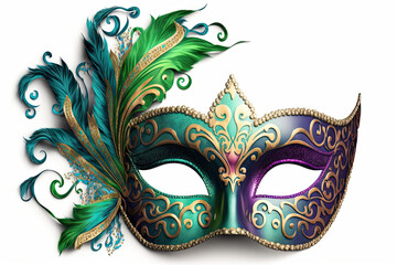 Colorful Mardi Gras Mask with Feathers