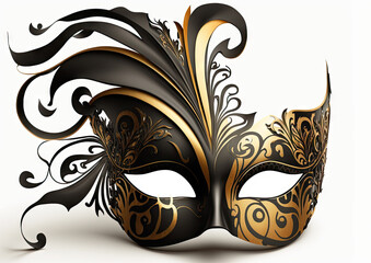 Illustration of a black Mardi Gras mask withgolden lines
