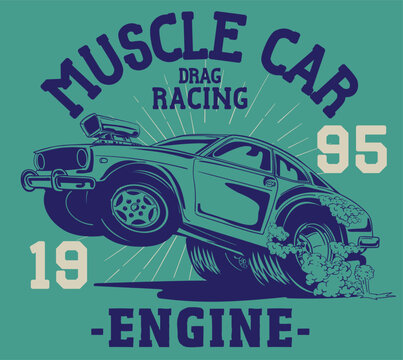 vector muscle car and hot rod racing car illustration for t shirt print