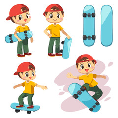 Set of teenager or boy with sketchboard cartoon vector