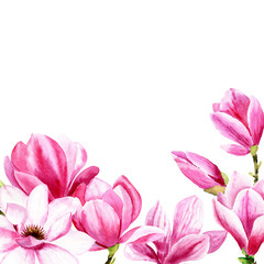 Obraz na płótnie Canvas Watercolor magnolia pink flowers frame