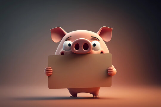 a cartoon pig holding a blank signboard created by generative AI