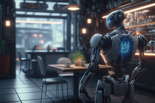 a fully automated restaurant, where robots and AI systems handle everything from cooking and serving food to cleaning and maintenance Generative AI