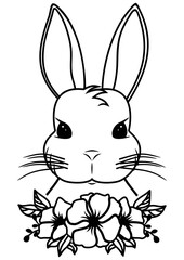 Bunny face flower. Easter Bunny sketch vector illustration for t shirts, postcards, coloring pages for children.  