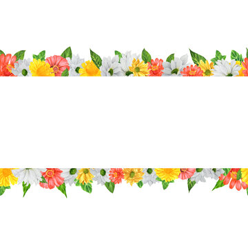 floral border colorful flowers green leaves