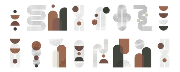 Abstract boho aesthetic geometric shapes. Bohemian arch, geometric shapes, modern elements, interior decor. Contemporary mid century minimalist style, natutal colors, vector isolated illustration