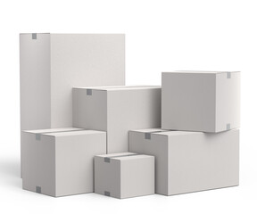 Cardboard box or carton on white background, carrying parcel and online shopping