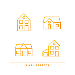 Single family houses pixel perfect gradient linear vector icons set. Affordable property. Two storey home. Thin line contour symbol designs bundle. Isolated outline illustrations collection
