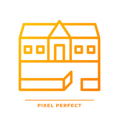 Ranch house pixel perfect gradient linear vector icon. Single story building. Architecture style. Real estate. Thin line color symbol. Modern style pictogram. Vector isolated outline drawing