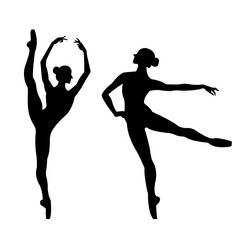 Beautiful set of silhouettes of a ballet dancer and a gymnast on a white background