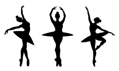 Beautiful set of silhouettes of a ballet dancer and a gymnast on a white background