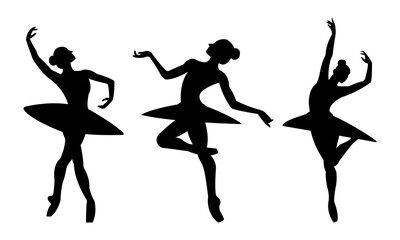 Beautiful set of silhouettes of a ballet dancer and a gymnast on a white background