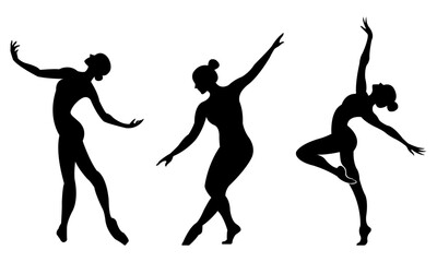 Beautiful set of silhouettes of a ballet dancer and a gymnast on a white background
