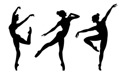 Beautiful set of silhouettes of a ballet dancer and a gymnast on a white background
