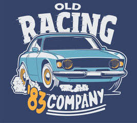 vector of old vintage racing car shirt design