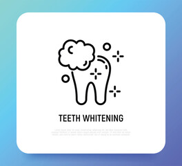 Teeth whitening thin line icon. Clean shine teeth. Dental treatment. Vector illustration.