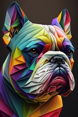 Colorful Creative Abstract French Bulldog Head, Contemporary Art, Rainbow Geometric Structures, Multicolor Poster, Pop Surrealism